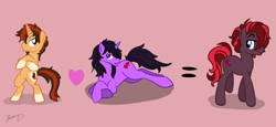 Size: 4867x2231 | Tagged: safe, artist:xcosmicghostx, imported from derpibooru, oc, oc only, unicorn, bipedal, heart, horn, magical gay spawn, offspring, parents:oc x oc, simple background, smiling, unicorn oc