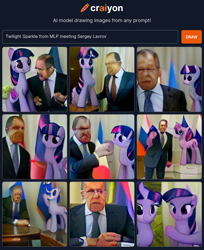 Size: 760x930 | Tagged: safe, imported from ponybooru, twilight sparkle, human, pony, ai generated, artificial intelligence, diplomacy, flag, pro-russia, russia, self ponidox, sergey lavrov