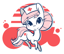 Size: 1280x1086 | Tagged: safe, artist:lilliesinthegarden, imported from derpibooru, nurse redheart, earth pony, pony, abstract background, blushing, cute, eyelashes, female, hair bun, hat, heartabetes, looking at you, nurse hat, simple background, solo, tail, white background