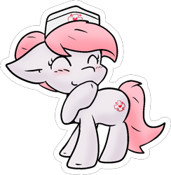 Size: 778x796 | Tagged: safe, artist:zutcha, imported from derpibooru, nurse redheart, earth pony, pony, blushing, cute, eyes closed, female, hat, heartabetes, mare, nurse hat, simple background, solo, tail, transparent background