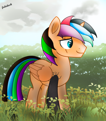 Size: 3572x4080 | Tagged: safe, artist:fededash, imported from derpibooru, oc, oc only, oc:litesword, alicorn, pony, alicorn oc, cloud, horn, tree, wings