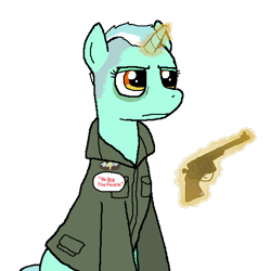 Size: 512x512 | Tagged: safe, artist:pantsuholocaust, imported from derpibooru, lyra heartstrings, pony, unicorn, clothes, cosplay, costume, gun, magic, simple background, solo, taxi driver, transparent background, travis bickle, weapon