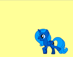 Size: 830x650 | Tagged: safe, artist:mia3193, imported from derpibooru, princess luna, alicorn, pony, pony creator, female, filly, foal, horn, moon, s1 luna, simple background, smiling, wings, yellow background, young luna, younger