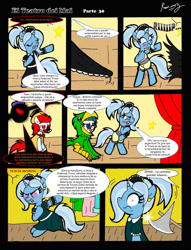 Size: 1024x1343 | Tagged: safe, artist:rammzblood, imported from derpibooru, juniper montage, trixie, pony, unicorn, bipedal, bloomers, comic, female, male, mare, spanish, stallion