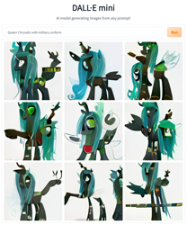 Size: 768x924 | Tagged: safe, imported from derpibooru, queen chrysalis, changeling, changeling queen, ai content, ai generated, clothes, female, generator:craiyon, military uniform, uniform