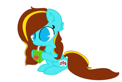 Size: 4944x3352 | Tagged: safe, artist:sallycat9123, imported from derpibooru, oc, oc only, oc:ilovekimpossiblealot, pegasus, pony, apple, drinking, female, food, juice, juice box, mare, simple background, sitting, straw, white background, wings