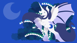 Size: 1920x1080 | Tagged: safe, artist:kurikiin, imported from derpibooru, oc, oc:mythic moon, alicorn, bat pony, bat pony alicorn, bat wings, horn, lineless, moon, wallpaper, wings