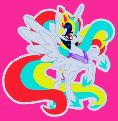 Size: 832x850 | Tagged: safe, artist:stacy_165cut, imported from derpibooru, oc, oc only, alicorn, pony, female, horn, mare, pink background, simple background, solo, spread wings, wings