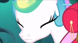 Size: 1339x734 | Tagged: safe, imported from derpibooru, screencap, princess celestia, alicorn, pony, between dark and dawn, season 9, spoiler:s09, adorable face, close-up, cute, cutelestia, eyelashes, eyes closed, face, magic, magic aura, moments before disaster