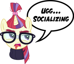Size: 1024x883 | Tagged: safe, artist:epsilontlosdark4, imported from derpibooru, moondancer, pony, unicorn, bust, dialogue, disgusted, female, glasses, horn, mare, open mouth, simple background, solo, speech bubble, tongue out, transparent background, vector