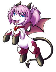 Size: 781x1000 | Tagged: safe, artist:evion, imported from derpibooru, oc, oc only, pegasus, pony, succubus, bat wings, blue eyes, clothes, elf ears, fangs, heart, pink hair, simple background, socks, solo, spaded tail, tail, transparent background, wings