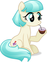 Size: 2758x3632 | Tagged: safe, artist:anime-equestria, imported from derpibooru, coco pommel, earth pony, pony, coconut, drinking straw, female, food, mare, simple background, sipping, sitting, solo, straw, transparent background, vector