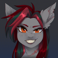 Size: 1500x1500 | Tagged: safe, artist:serodart, imported from derpibooru, oc, pony, bust, freckles, gift art, looking at you, portrait, scar, smiling, solo