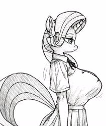 Size: 3328x3952 | Tagged: source needed, safe, artist:horselover fat, imported from derpibooru, rarity, anthro, big breasts, breasts, busty rarity, grayscale, monochrome, sideboob, simple background, white background