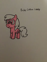 Size: 2448x3264 | Tagged: safe, artist:maddiedraws5678, imported from derpibooru, baby cotton candy, earth pony, pony, baby, baby cottoncandybetes, baby pony, cute, female, filly, foal, freckles, full body, g1, g1 to g4, g4, generation leap, hooves, pink coat, pink eyes, simple background, solo, standing, tail, traditional art, white background, white hair, white mane, white tail
