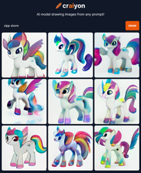 Size: 1144x1399 | Tagged: safe, imported from derpibooru, zipp storm, pegasus, pony, ai content, ai generated, female, g5, generator:craiyon, mare, multicolored mane, not rainbow dash, solo, wat