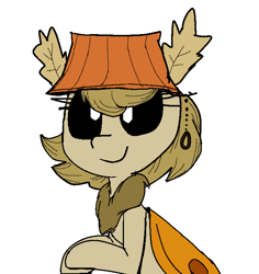 Size: 652x691 | Tagged: safe, artist:cherro, imported from derpibooru, oc, oc:lamp, moth, mothpony, original species, hat, lampshade, lampshade hat, simple background, solo, style emulation, white background