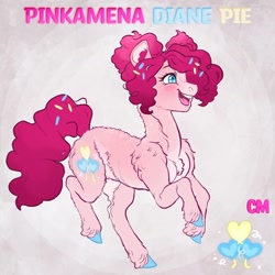 Size: 1440x1440 | Tagged: safe, artist:jadejellie, imported from derpibooru, pinkie pie, earth pony, pony, hair over one eye, open mouth, open smile, redesign, smiling, solo, unshorn fetlocks