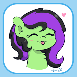 Size: 830x830 | Tagged: safe, artist:sketchydesign78, imported from derpibooru, oc, oc only, oc:spearmint, earth pony, pony, :p, bust, cute, earth pony oc, heart, portrait, solo, tongue out