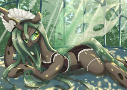 Size: 1024x724 | Tagged: safe, artist:neoshrek, imported from derpibooru, queen chrysalis, changeling, changeling queen, clothes, female, maid, maid headdress, solo