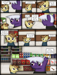 Size: 1750x2333 | Tagged: safe, artist:99999999000, imported from derpibooru, oc, oc only, oc:firearm king, oc:zhang cathy, earth pony, pony, comic:journey, clothes, comic, dialogue, duo, duo male and female, earth pony oc, female, filly, foal, high res, lidded eyes, looking at each other, looking at someone, male, open mouth, palindrome get, speech bubble, stallion