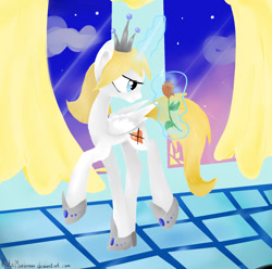 Size: 1600x1590 | Tagged: safe, artist:katemaximova, imported from derpibooru, oc, oc only, alicorn, pony, flower, folded wings, glowing, glowing horn, horn, looking at something, magic, magic aura, raised hoof, rose, walking, wings