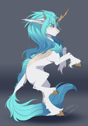 Size: 1560x2228 | Tagged: safe, artist:lunciakkk, imported from derpibooru, oc, oc:leo, kirin, commission, kirin oc, rearing, solo, unshorn fetlocks