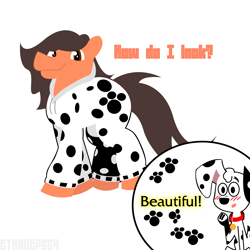 Size: 3125x3125 | Tagged: safe, artist:epsipeppower, artist:peternators, imported from derpibooru, oc, oc only, oc:robertapuddin, dalmatian, dog, crossover, female, mare, simple background, solo, white background