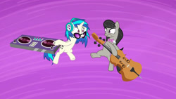 Size: 3410x1920 | Tagged: safe, imported from derpibooru, screencap, dj pon-3, octavia melody, vinyl scratch, earth pony, pony, unicorn, season 5, slice of life (episode), cello, duo, female, headphones, high res, mare, musical instrument, open mouth