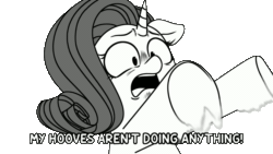 Size: 1280x720 | Tagged: safe, artist:makaryo, editor:seiken, imported from derpibooru, rarity, pony, unicorn, animated, bust, caption, female, flailing, floppy ears, frown, gif, hooves, horn, horrified, loop, mare, marshmelodrama, monochrome, open mouth, perfect loop, rarity being rarity, simple background, solo, text, transparent background, underhoof, wide eyes, youtube link