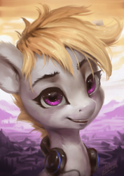 Size: 766x1080 | Tagged: safe, artist:assasinmonkey, imported from derpibooru, oc, oc only, oc:cookie malou, pony, bust, headphones, portrait, solo