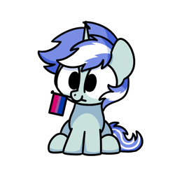 Size: 800x800 | Tagged: safe, artist:sugar morning, imported from derpibooru, oc, oc only, oc:scratch wub, pony, bisexual pride flag, chibi, commission, male, pride, pride flag, simple background, sitting, solo, stallion, transparent background, ych result