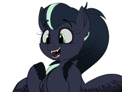 Size: 3000x2250 | Tagged: safe, artist:ebvert, imported from derpibooru, oc, oc only, oc:arkessa, demon, demon pony, pegasus, pony, fangs, female, lip piercing, mare, open mouth, open smile, piercing, ponytail, simple background, smiling, snake bites, solo, sparkly eyes, transparent background, wingding eyes, wings