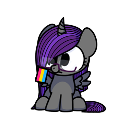 Size: 800x800 | Tagged: safe, artist:sugar morning, imported from derpibooru, oc, oc only, oc:etheria galaxia, pony, chibi, commission, pansexual, pansexual pride flag, pride, pride flag, simple background, sitting, solo, transparent background, ych result