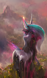 Size: 958x1566 | Tagged: safe, artist:wisdomvision f., imported from derpibooru, princess celestia, abstract, ai content, ai generated