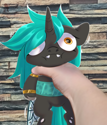 Size: 1716x2007 | Tagged: safe, artist:mirage, imported from derpibooru, oc, oc only, oc:04, changeling, changeling oc, chibi, choking, commission, commission open, horn, meme