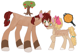 Size: 1280x888 | Tagged: safe, artist:mischievousartist, imported from derpibooru, bright mac, pear butter, earth pony, pony, alternate design, brightbutter, female, male, mare, shipping, simple background, size difference, stallion, straight, transparent background