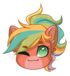 Size: 761x826 | Tagged: safe, artist:purplegrim40, imported from derpibooru, oc, oc only, earth pony, pony, bust, commission, ear fluff, earth pony oc, female, head only, mare, one eye closed, simple background, smiling, solo, transparent background, wink, ych result