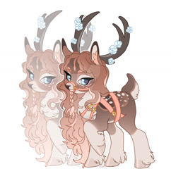 Size: 1280x1323 | Tagged: safe, artist:kusacakusaet, imported from derpibooru, oc, oc only, deer, reindeer, antlers, chest fluff, deviantart watermark, obtrusive watermark, raised hoof, simple background, solo, unshorn fetlocks, watermark, white background