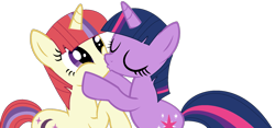 Size: 1747x820 | Tagged: safe, artist:infinitybases, artist:twilyisbestpone, imported from derpibooru, moondancer, twilight sparkle, pony, unicorn, base used, duo, duo female, eyes closed, female, hooves on cheeks, kiss on the lips, kissing, lesbian, mare, shipping, simple background, surprise kiss, surprised, transparent background, twidancer, unicorn twilight