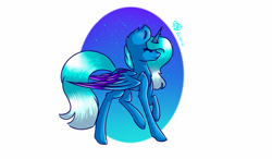 Size: 1280x750 | Tagged: safe, artist:prettyshinegp, imported from derpibooru, oc, oc only, alicorn, pony, alicorn oc, female, horn, mare, raised hoof, simple background, smiling, solo, white background, wings