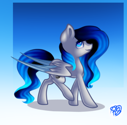 Size: 477x470 | Tagged: safe, artist:prettyshinegp, imported from derpibooru, oc, oc only, bat pony, pony, abstract background, bat pony oc, bat wings, female, mare, signature, smiling, solo, wings