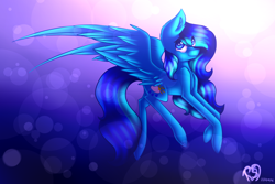 Size: 1528x1018 | Tagged: safe, artist:prettyshinegp, imported from derpibooru, oc, oc only, pegasus, pony, abstract background, eye clipping through hair, female, mare, pegasus oc, signature, solo, wings