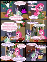 Size: 1042x1358 | Tagged: safe, artist:dendoctor, imported from derpibooru, doctor whooves, mean twilight sparkle, pinkie pie, time turner, twilight sparkle, alicorn, earth pony, pegasus, pony, comic:clone.., alcohol, alternate universe, bauble, black forest cake, blanket, blushing, cactus, cake, christmas, christmas lights, clone, clothes, comic, decoration, discord whooves, discorded whooves, drunk, female, fire, fireplace, folder, food, g4, glass, glowing, glowing horn, hat, hearth's warming eve, holiday, horn, magic, male, mare, pinkie clone, santa beard, santa hat, stallion, sunglasses, sweater, telekinesis, the doctor, twilight sparkle (alicorn), wreath