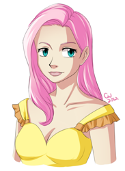 Size: 1258x1723 | Tagged: safe, artist:otakatt, imported from derpibooru, fluttershy, human, 2012, bust, female, humanized, simple background, solo, white background