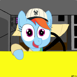 Size: 600x600 | Tagged: safe, artist:bronyjoe111, imported from derpibooru, rainbow dash, pegasus, pony, 2014, baseball cap, cap, crossover, female, hat, indiana jones, indiana jones and the temple of doom, mare, short round