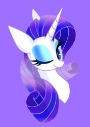 Size: 641x900 | Tagged: safe, artist:stacy_165cut, imported from derpibooru, oc, oc only, pony, unicorn, bust, female, horn, looking at you, mare, one eye closed, purple background, simple background, solo, wink, winking at you