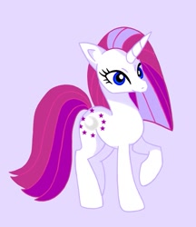 Size: 777x900 | Tagged: safe, artist:stacy_165cut, imported from derpibooru, moondancer (g1), pony, unicorn, cute, female, g1, g1 dancerbetes, horn, lavender background, mare, raised hoof, simple background, solo