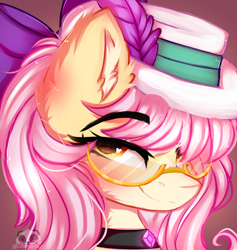 Size: 2500x2640 | Tagged: safe, artist:2pandita, imported from derpibooru, oc, oc:tender mist, pony, bust, female, glasses, hat, mare, portrait, solo