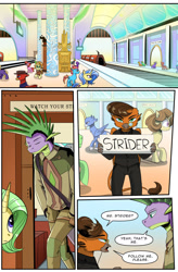 Size: 1280x1949 | Tagged: safe, artist:candyclumsy, imported from derpibooru, spike, oc, griffon, comic:revolution of harmony, comic, griffon oc, male, older, older spike, sign, train, train station